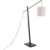 Arturo Floor Lamp in Black Wood, Black Steel & Grey Fabric Shade